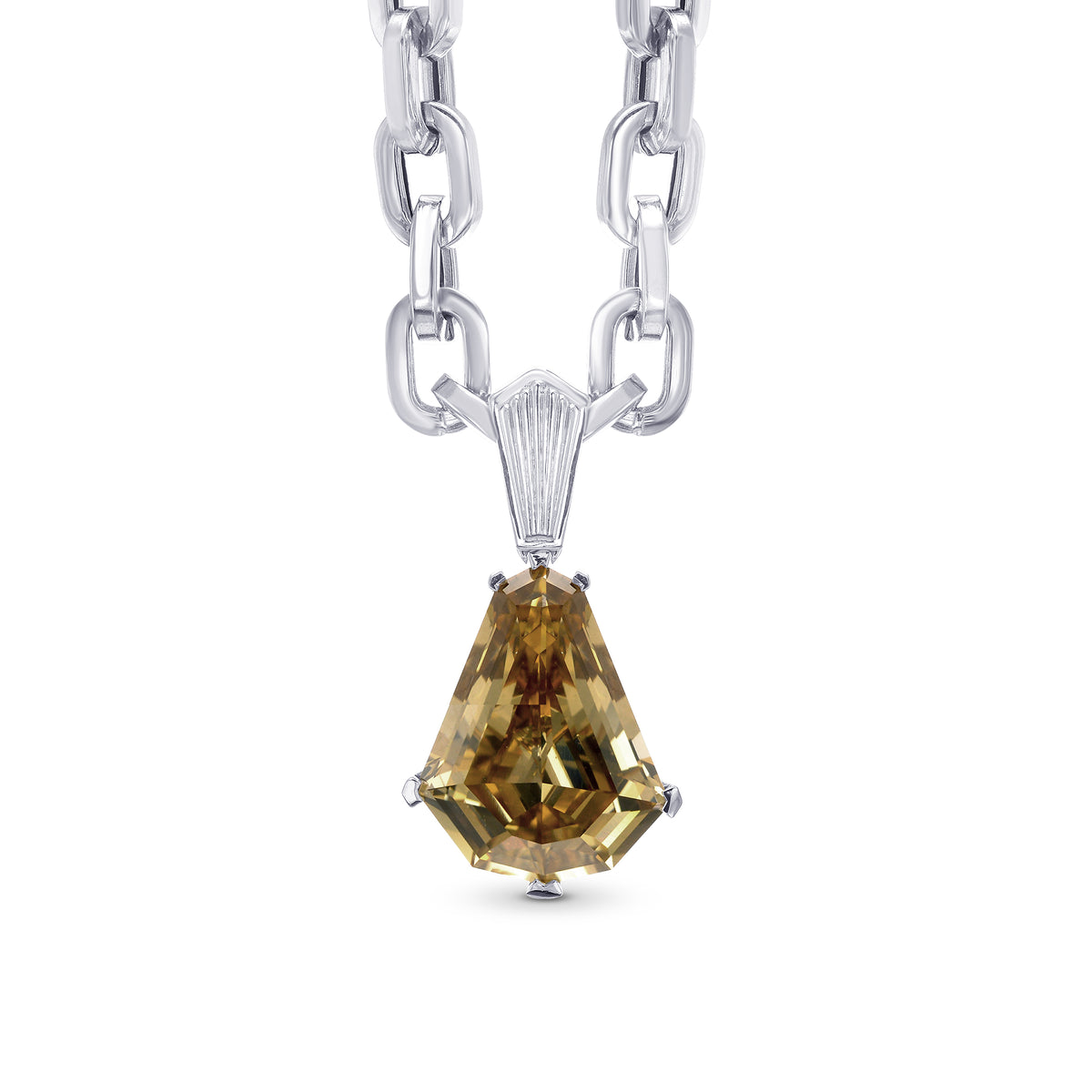Fancy Deep Brown Yellow Shield Diamond Solitaire Necklace