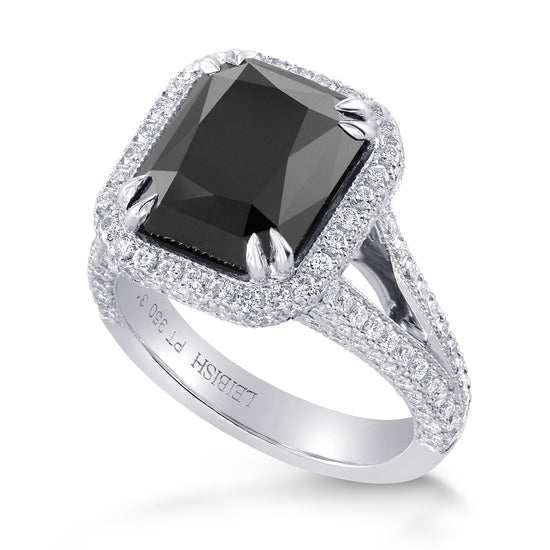 Fancy Black Radiant Diamond Halo Ring