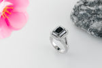 Fancy Black Radiant Diamond Halo Ring