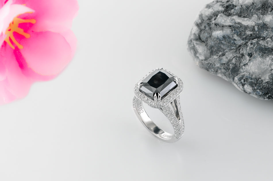 Fancy Black Radiant Diamond Halo Ring