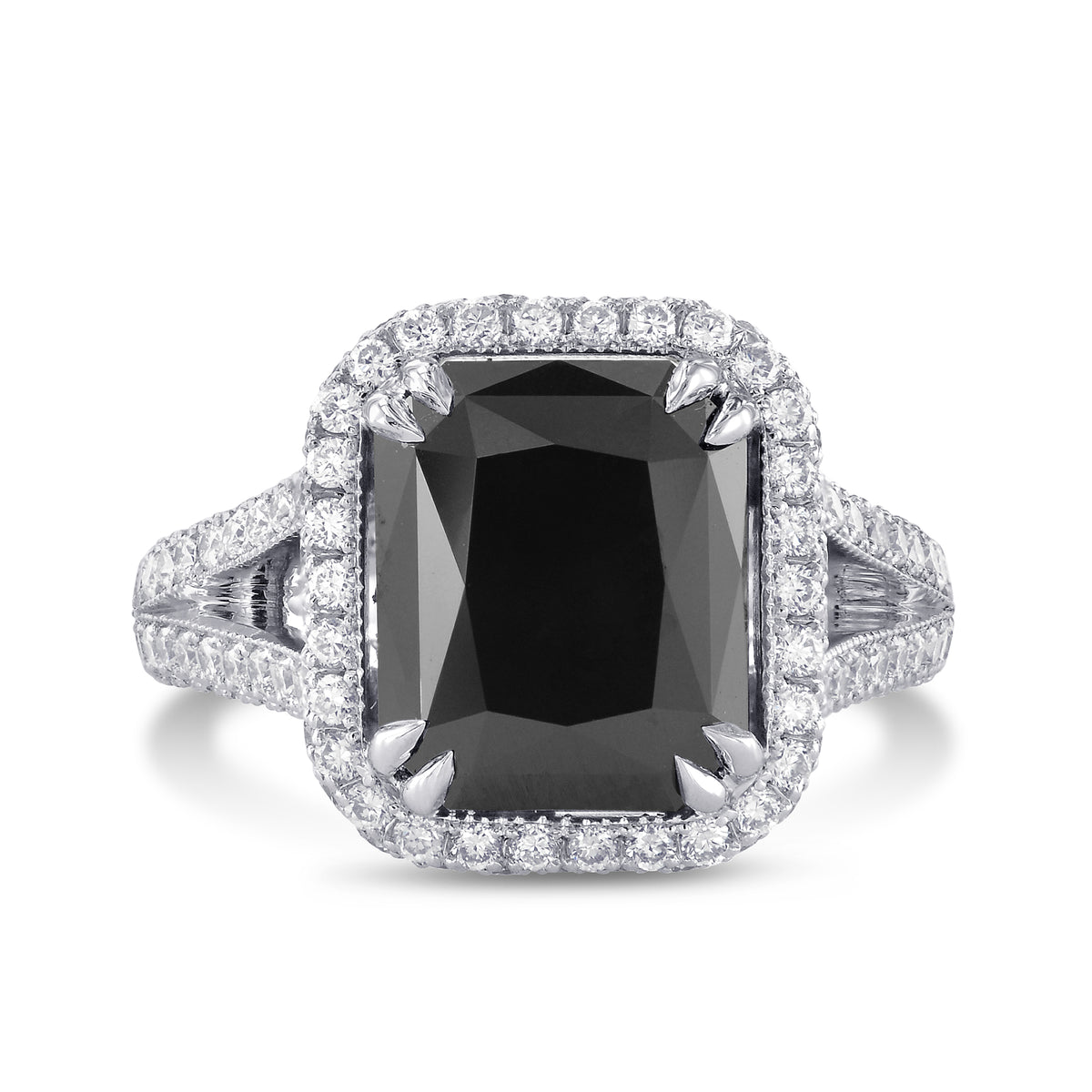 Fancy Black Radiant Diamond Halo Ring