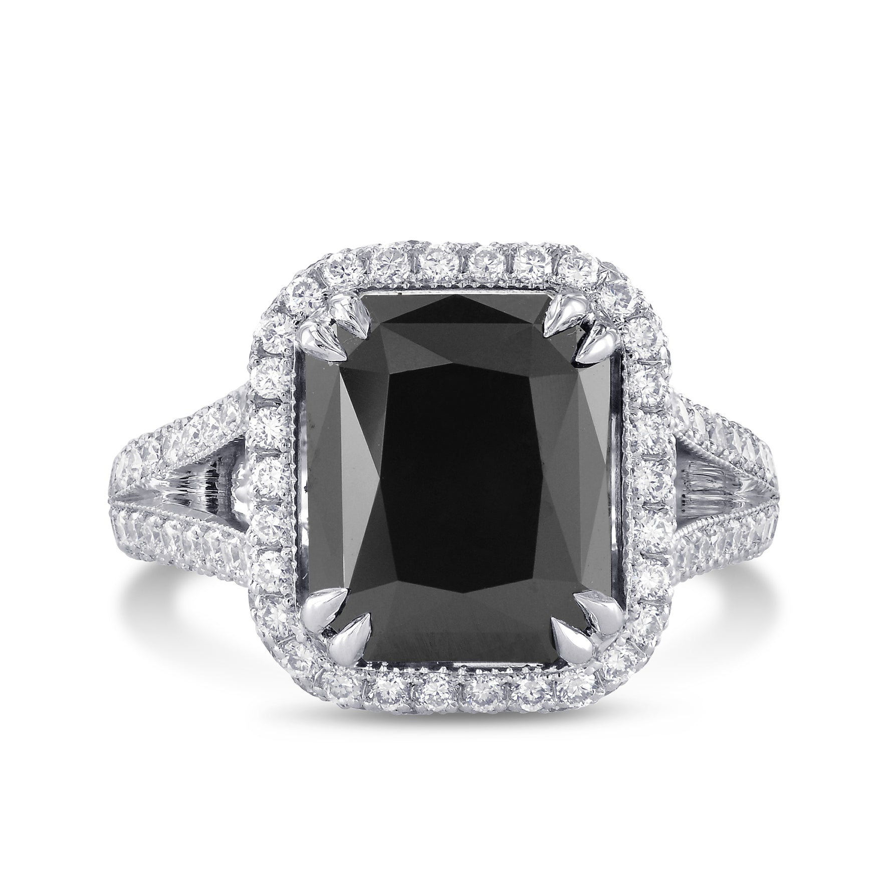 Fancy Black Radiant Diamond Halo Ring
