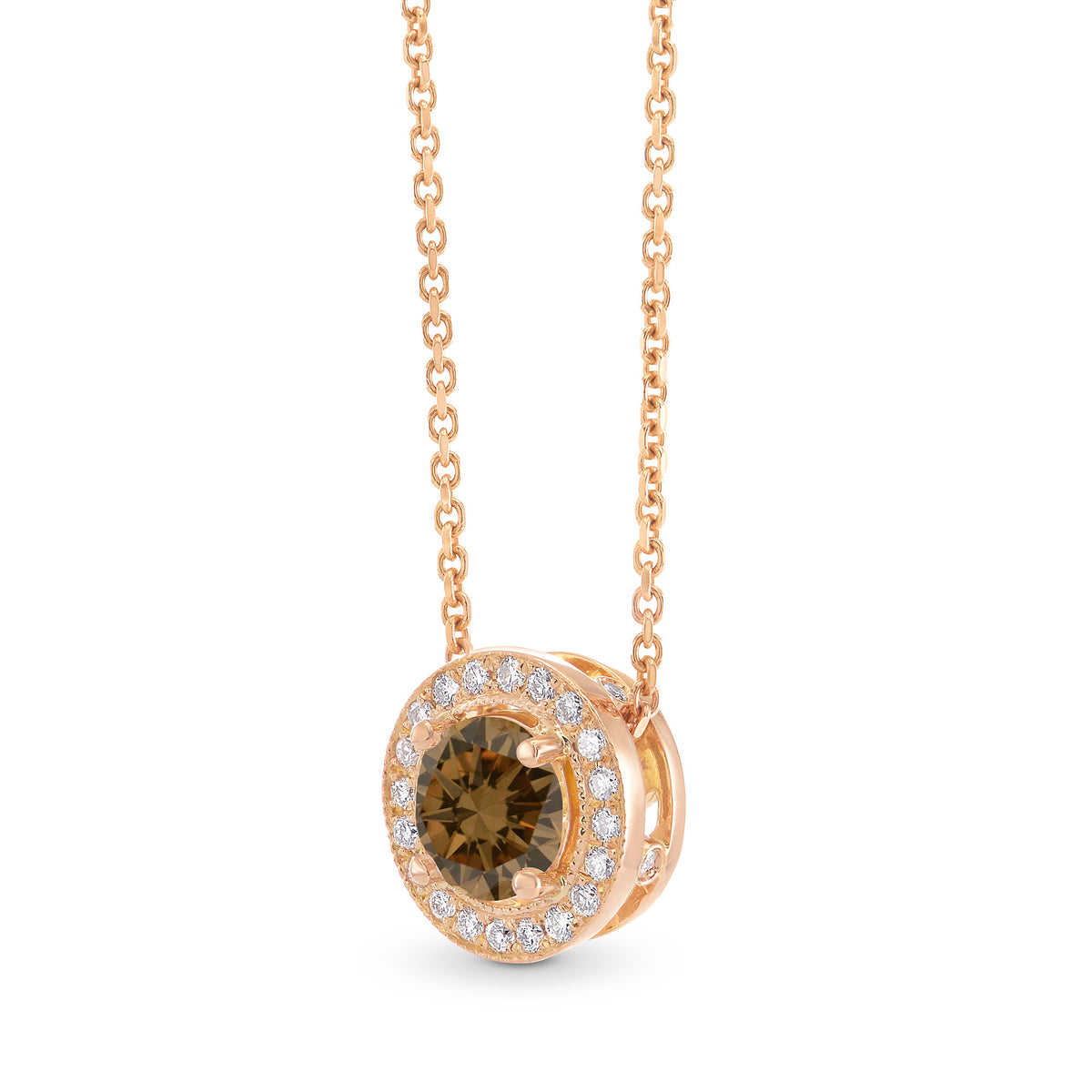 Fancy Deep Orangey Brown Round Brilliant Diamond Milgrain Halo Pendant