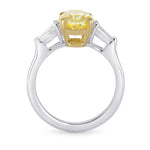 Fancy Intense Yellow Oval & Taper 3 Stone Diamond Ring 