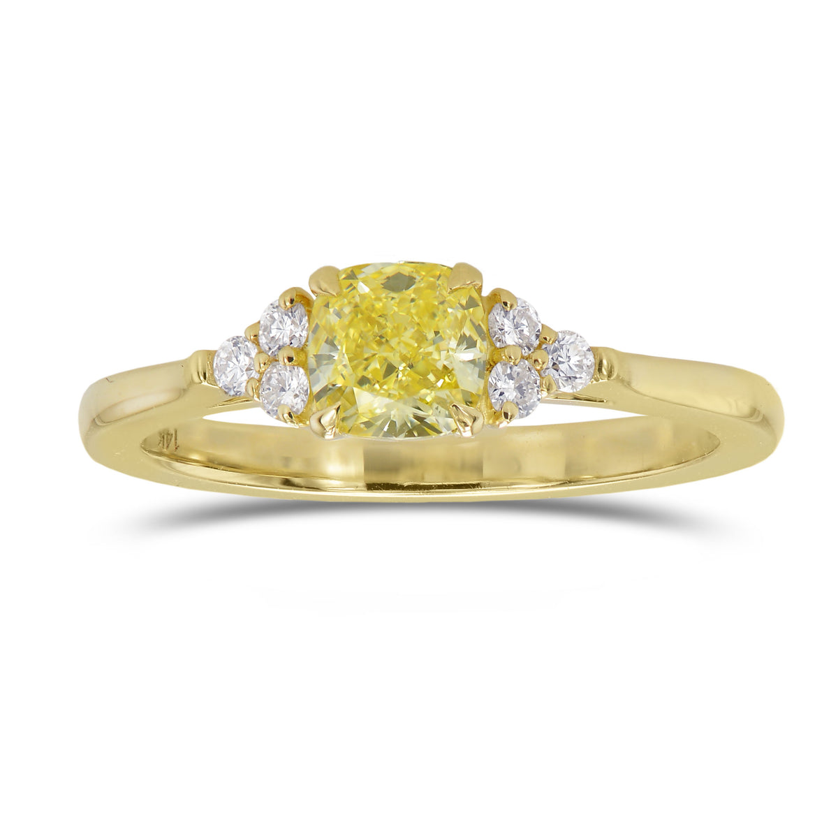 Fancy Yellow Cushion Diamond Side Stone Ring