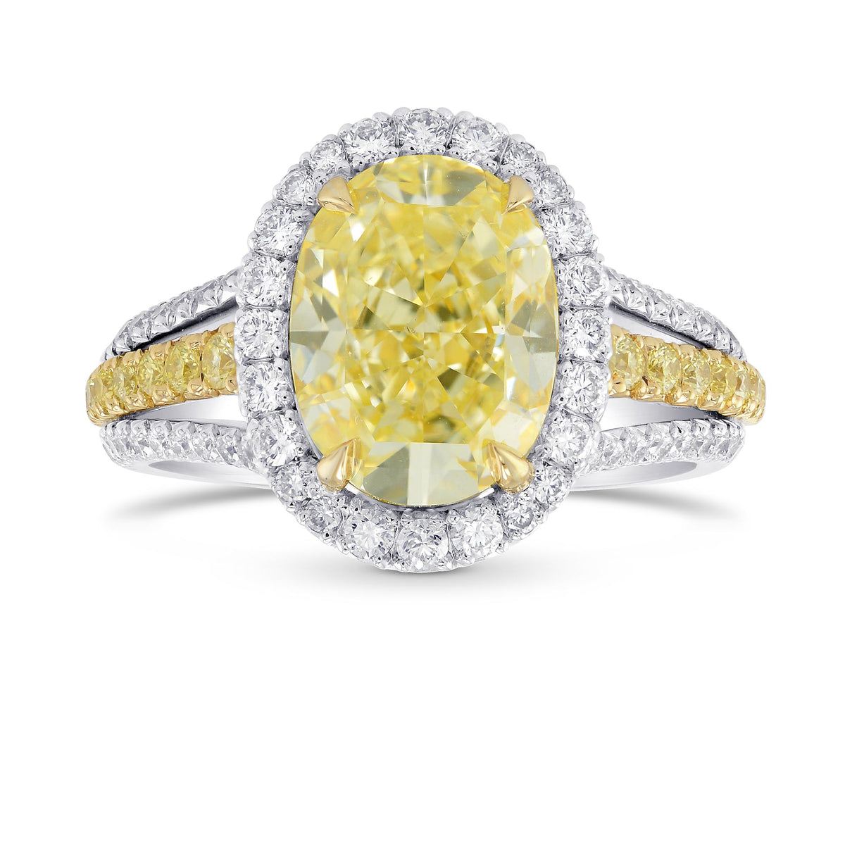 Fancy Light Yellow Oval Halo and Split Shank Ring