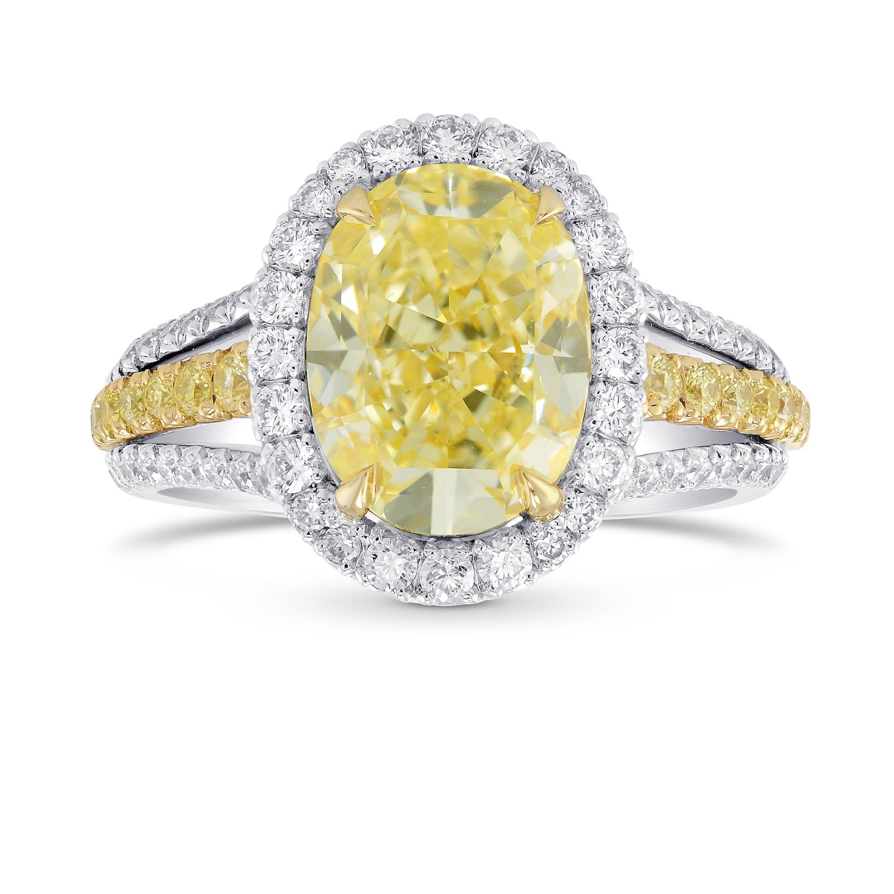 Fancy Light Yellow Oval Halo and Split Shank Ring