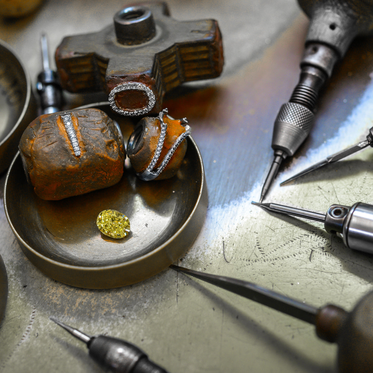 Fancy Light Yellow Oval Halo and Split Shank Ring