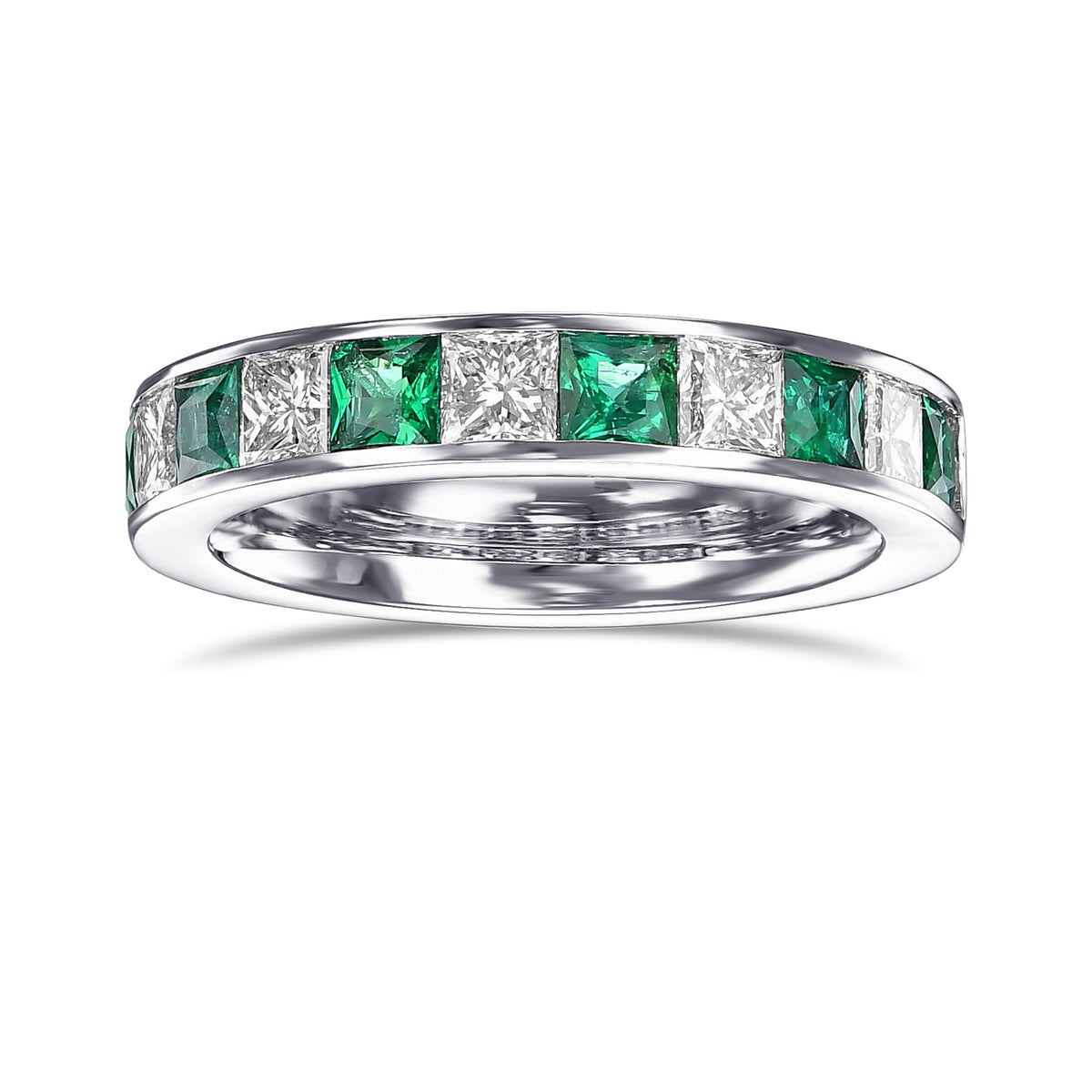 Channel Princess-cut Diamond & Emerald and Half Eternity Band