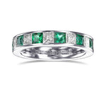 Channel Princess-cut Diamond & Emerald and Half Eternity Band