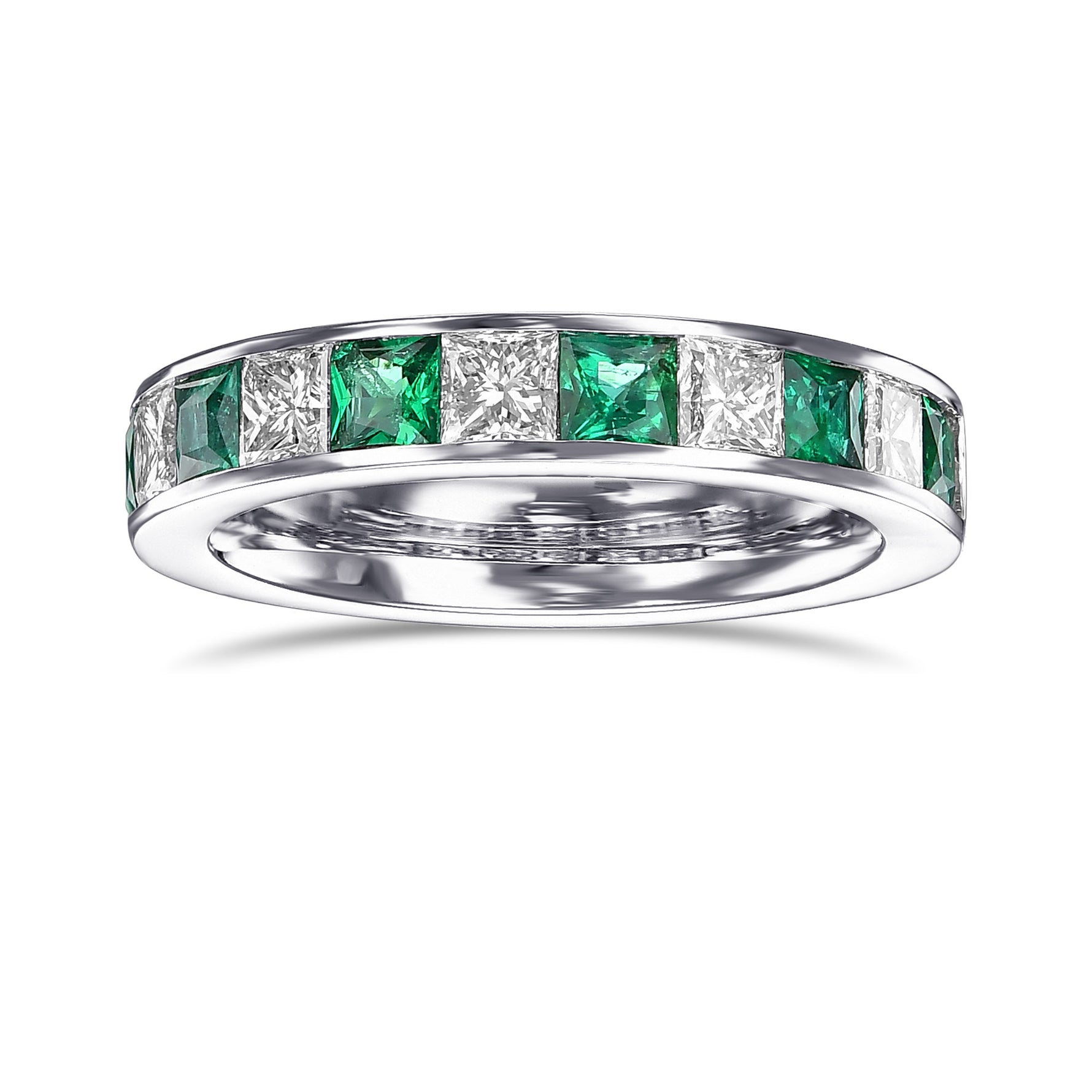 Channel Princess-cut Diamond & Emerald and Half Eternity Band