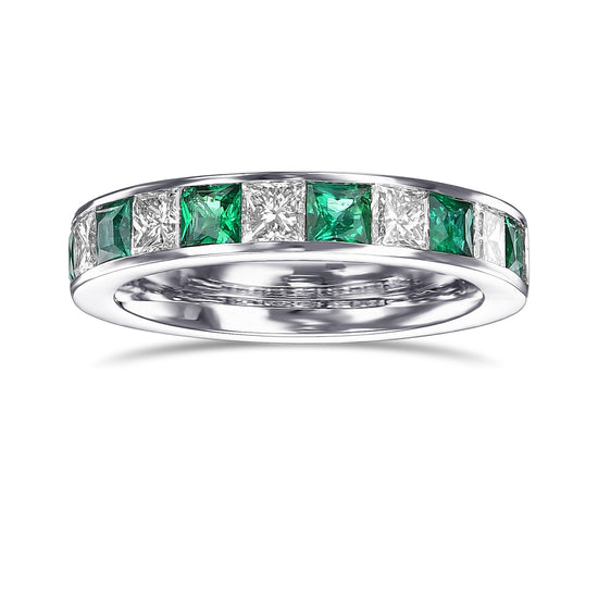 Channel Princess-cut Diamond & Emerald and Half Eternity Band