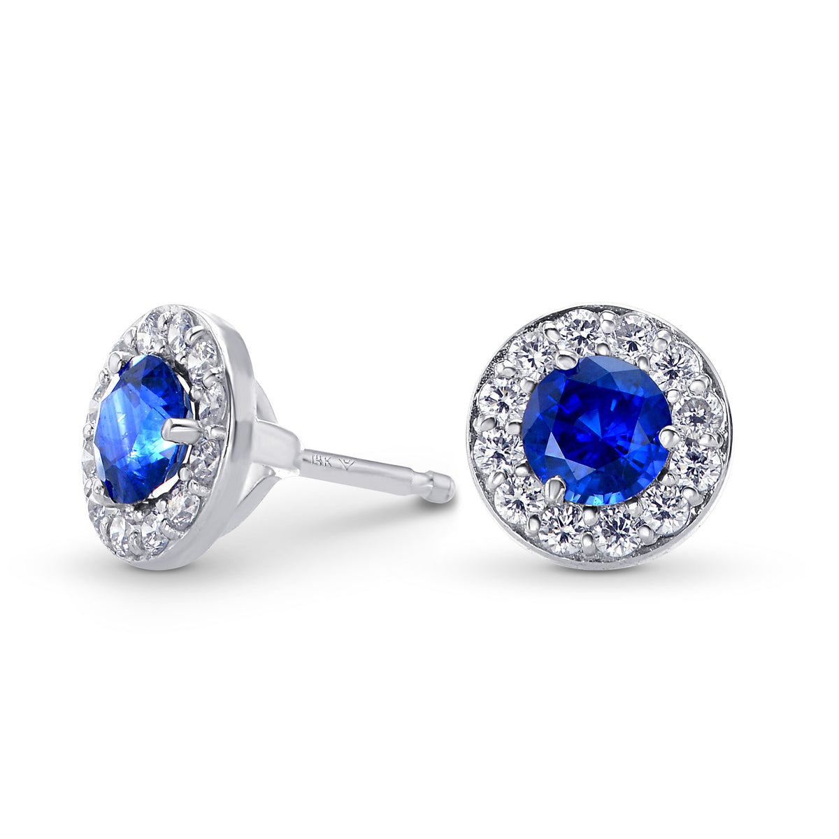 Sapphire & Round Brilliant Diamond Halo Earrings