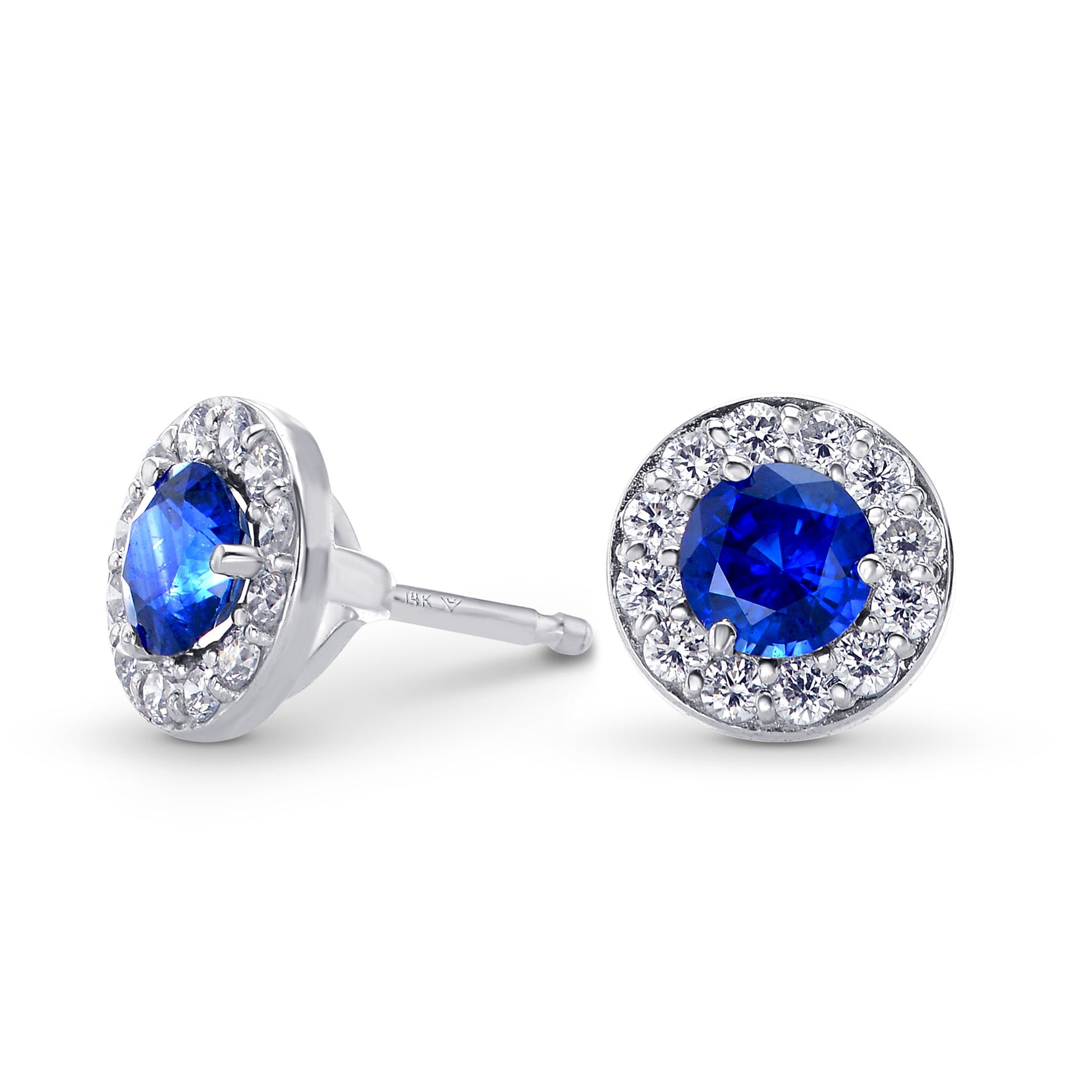 Sapphire & Round Brilliant Diamond Halo Earrings
