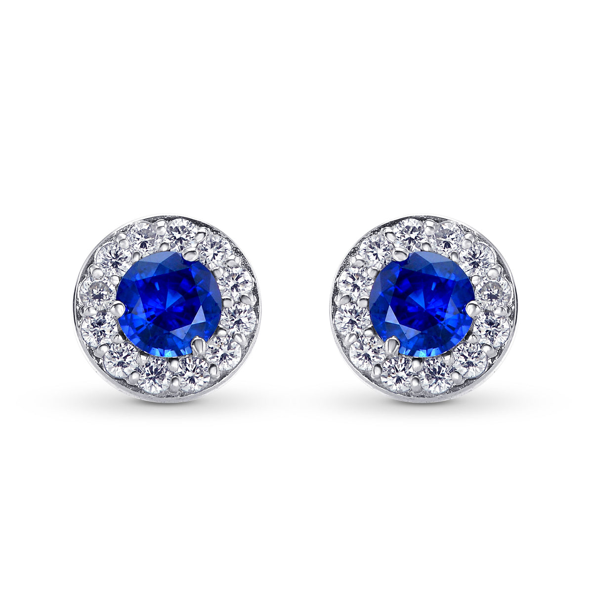 Sapphire & Round Brilliant Diamond Halo Earrings