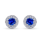 Sapphire & Round Brilliant Diamond Halo Earrings
