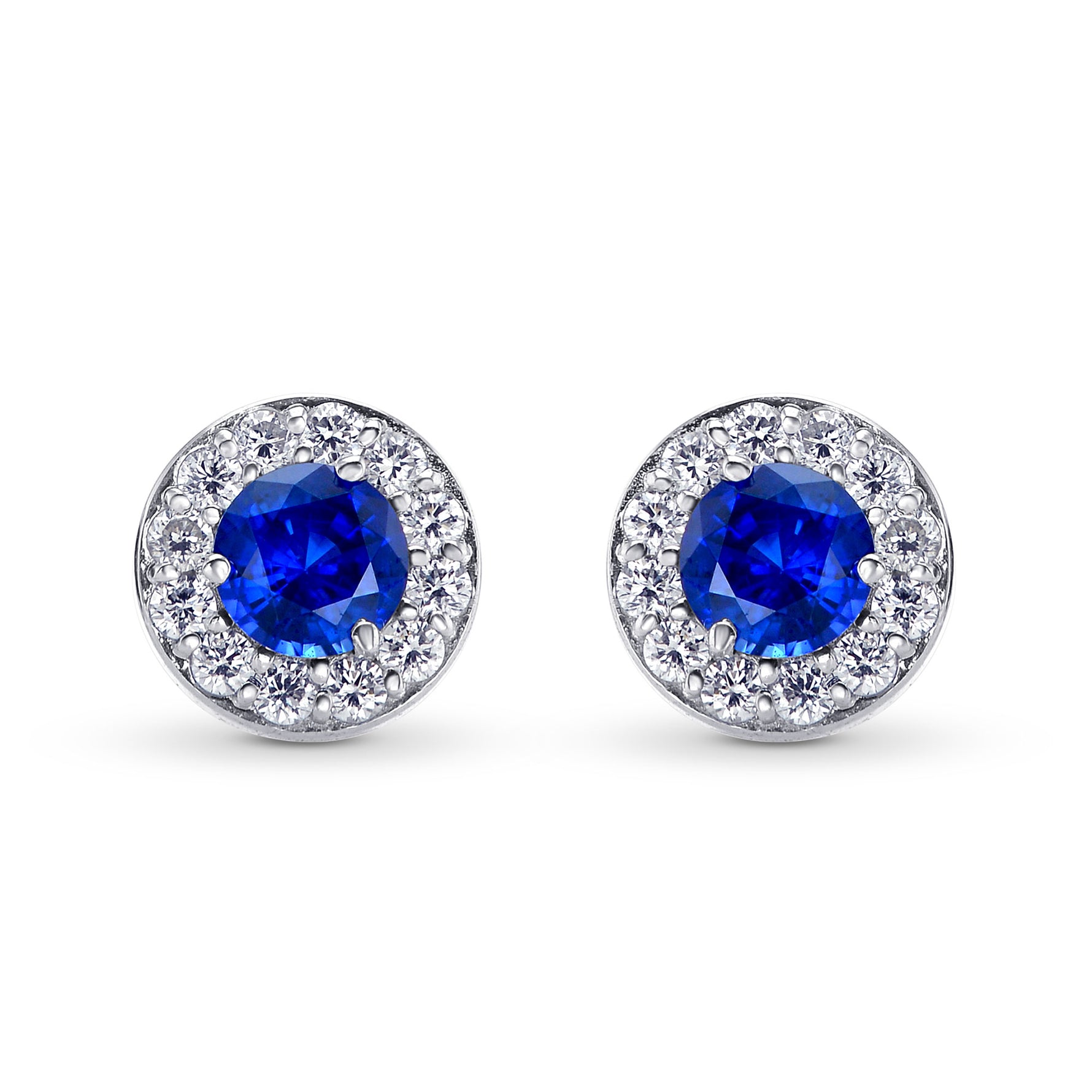 Sapphire & Round Brilliant Diamond Halo Earrings