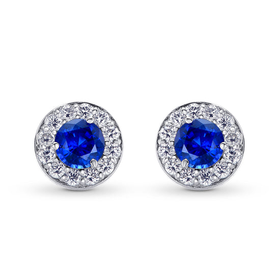 Sapphire & Round Brilliant Diamond Halo Earrings