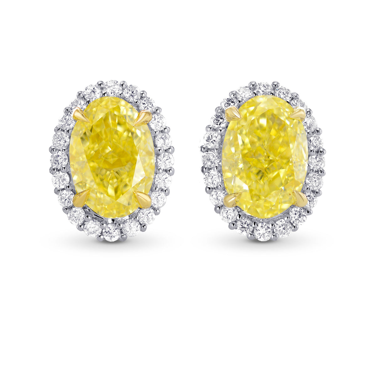 Fancy Yellow Oval Diamond Halo Earrings