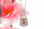 Fancy Intense Pink Kite Shape Diamond, Cross-over Double Halo Pendant 