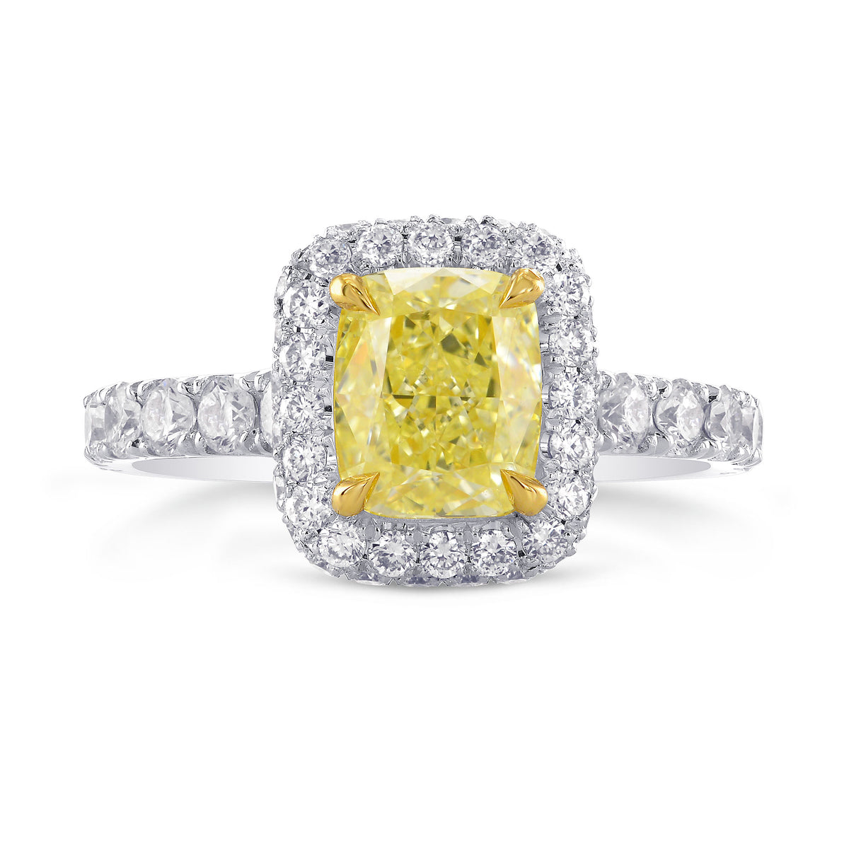 Fancy Light Yellow Cushion Diamond Halo Ring