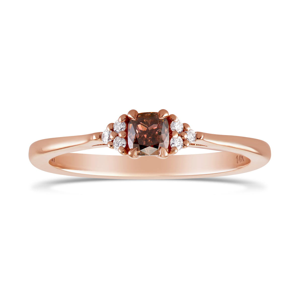 Fancy Deep Brown Pink Cushion Diamond Side Stone Ring