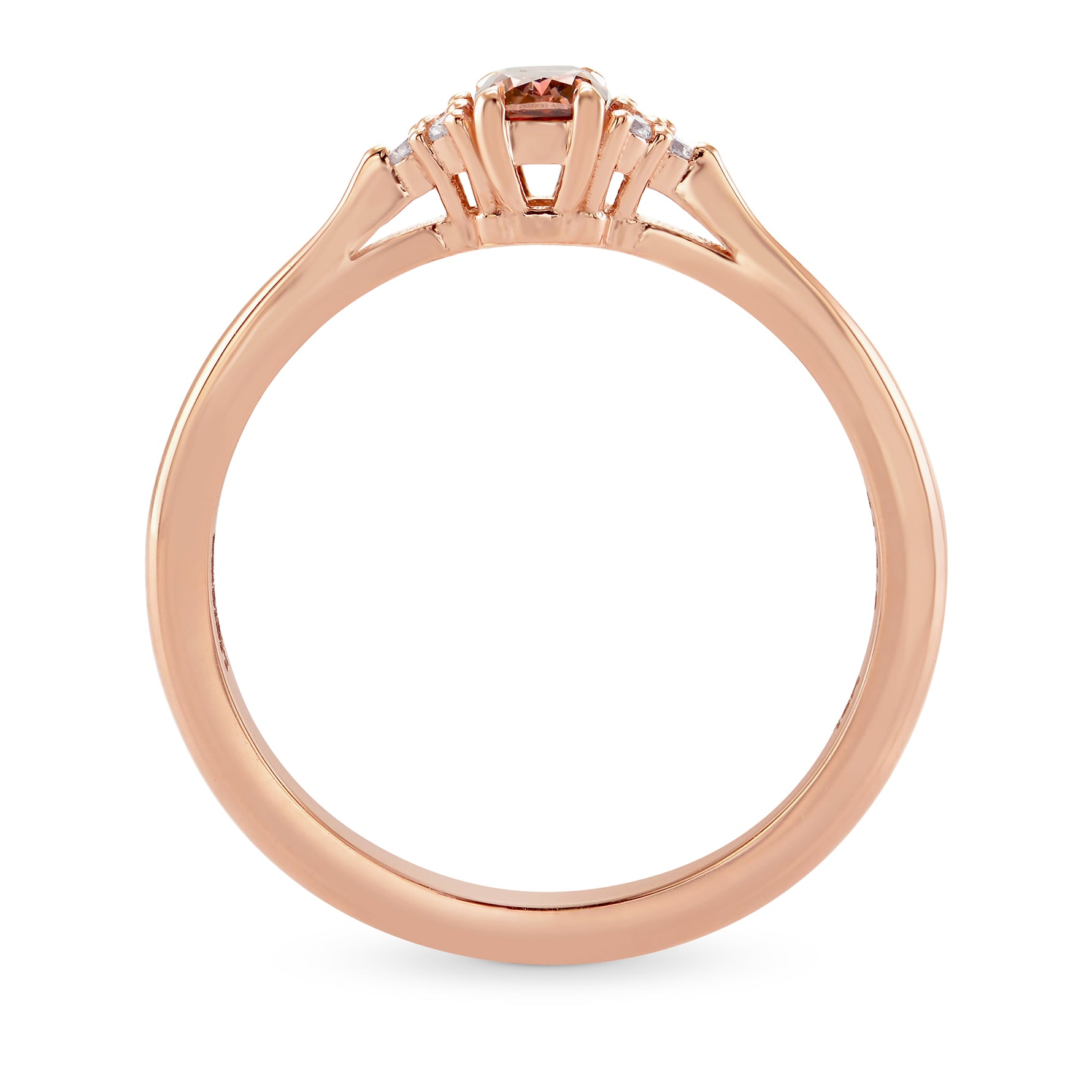 Fancy Deep Brown Pink Cushion Diamond Side Stone Ring