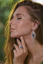 Cushion Violet Tanzanite Ring with Full Pave Diamond Rounded Shank
