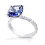 Cushion Violet Tanzanite Ring with Full Pave Diamond Rounded Shank