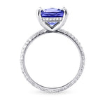 Cushion Violet Tanzanite Ring with Full Pave Diamond Rounded Shank