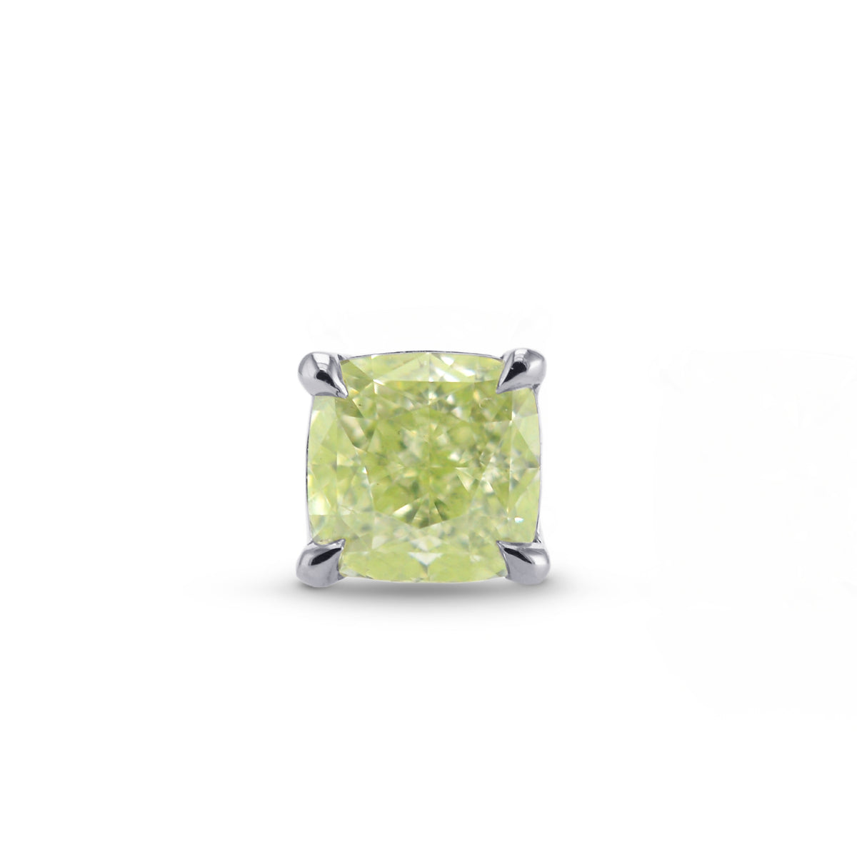 Fancy Light Yellow Green Cushion Diamond, Stud Earring
