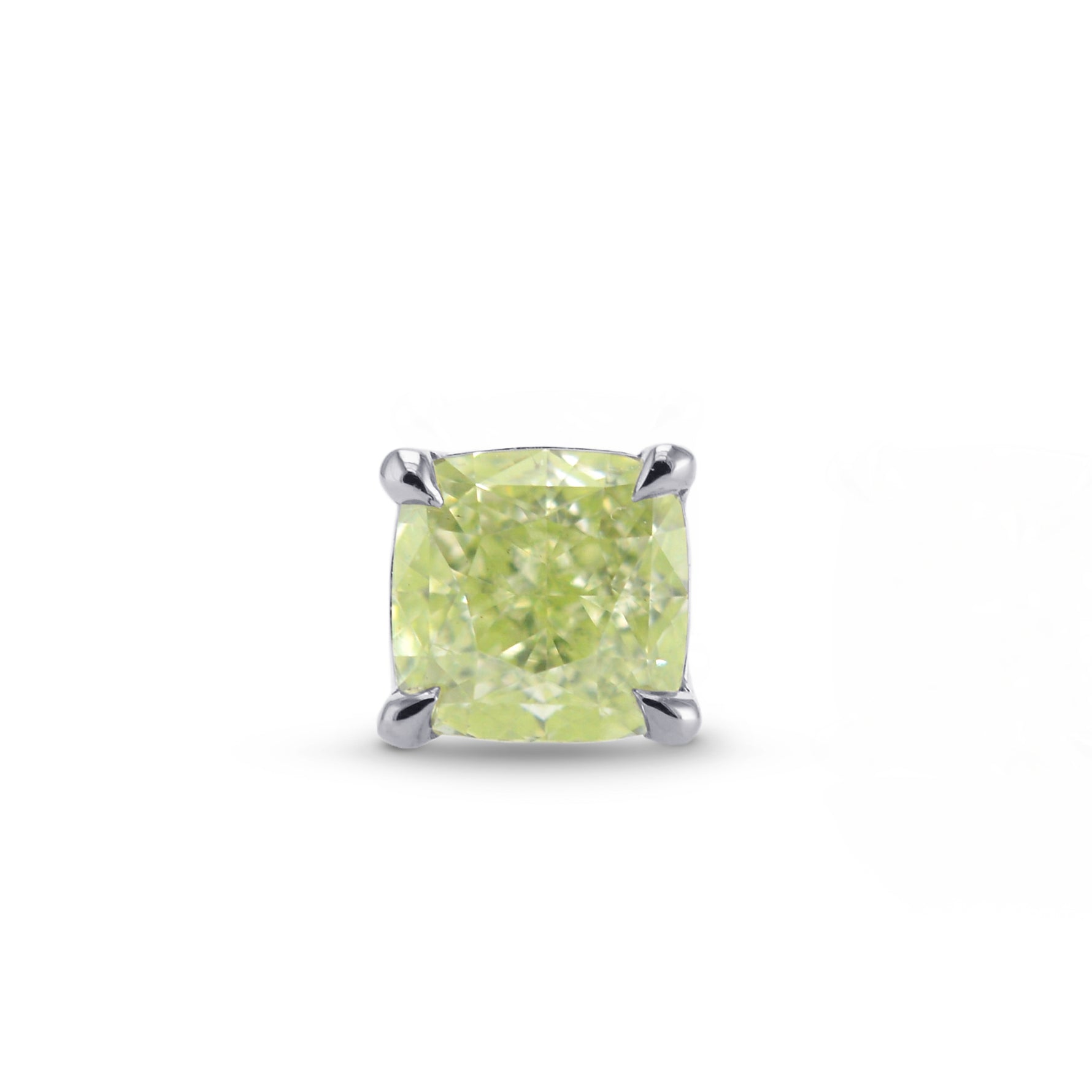 Fancy Light Yellow Green Cushion Diamond, Stud Earring