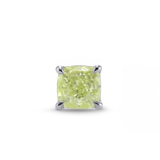 Fancy Light Yellow Green Cushion Diamond, Stud Earring