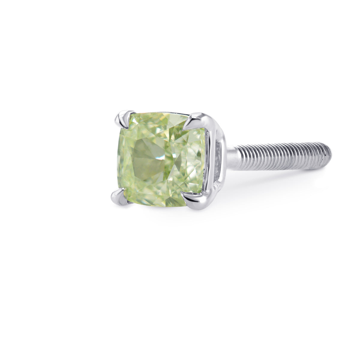 Fancy Light Yellow Green Cushion Diamond, Stud Earring