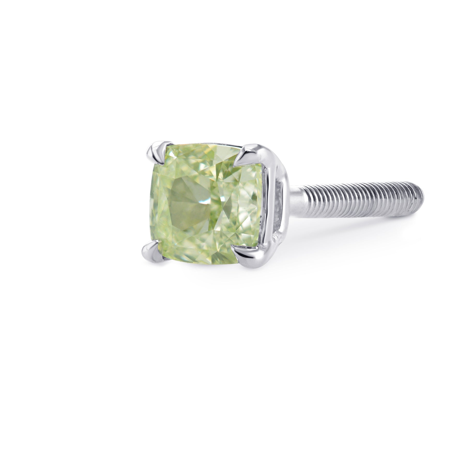 Fancy Light Yellow Green Cushion Diamond, Stud Earring