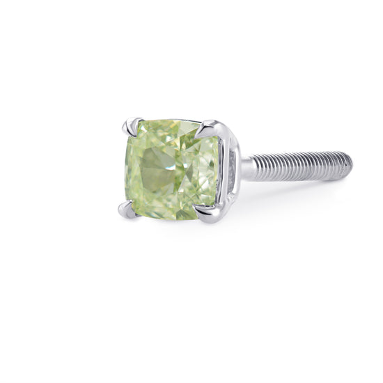 Fancy Light Yellow Green Cushion Diamond, Stud Earring