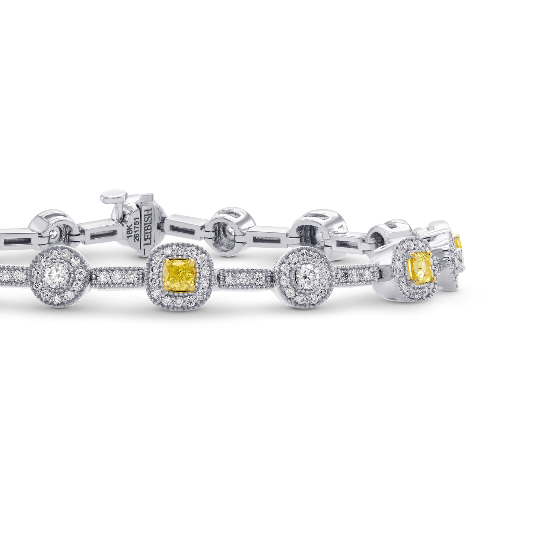 Fancy Intense Yellow Cushion and White  Diamond Bracelet 