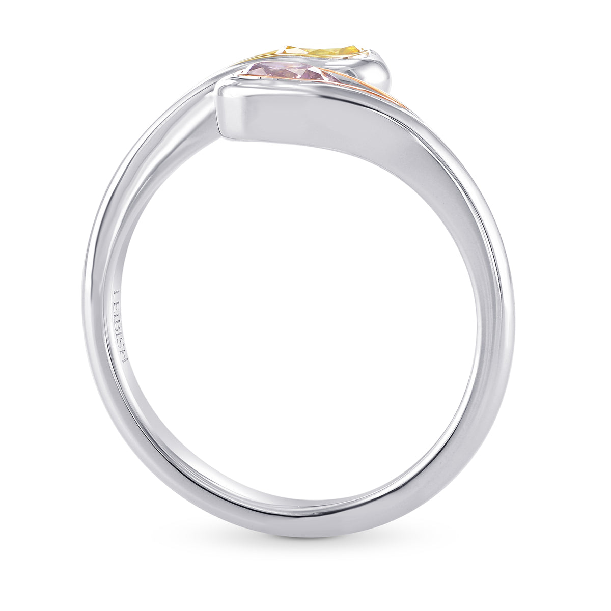 Fancy Brownish Purplish Pink & Vivid Orangy Yellow, Oval Diamond Cross-Over Ring