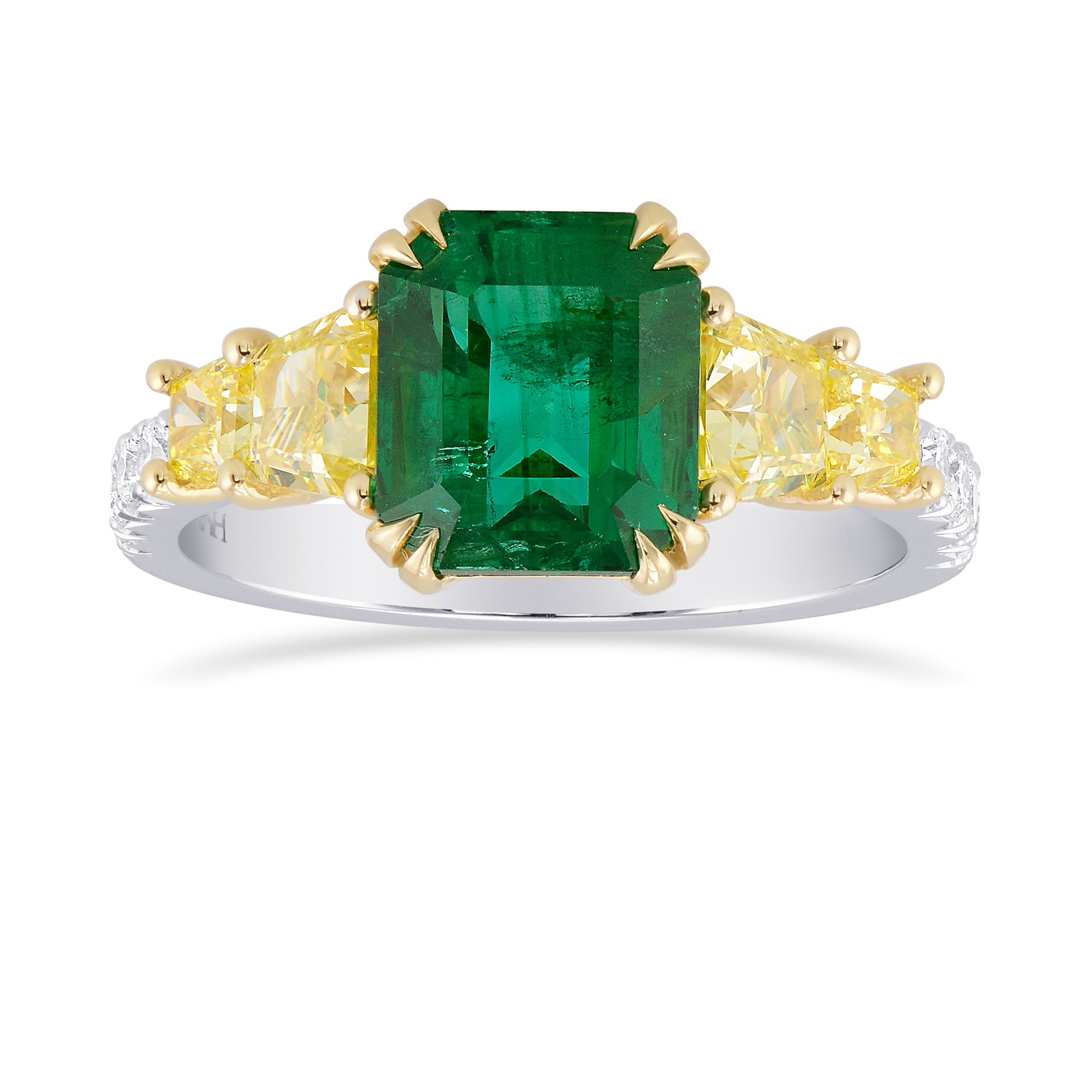 Emerald shape Green Emerald Gemstone  Mix Side Stones Ring