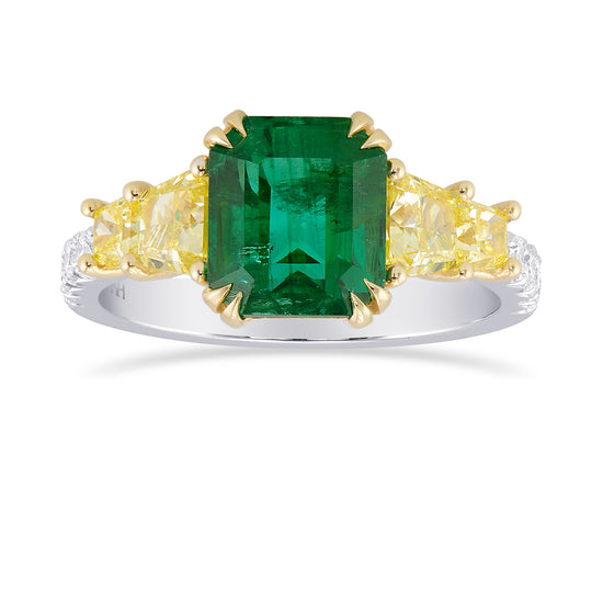 Emerald shape Green Emerald Gemstone  Mix Side Stones Ring
