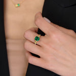 Emerald shape Green Emerald Gemstone  Mix Side Stones Ring