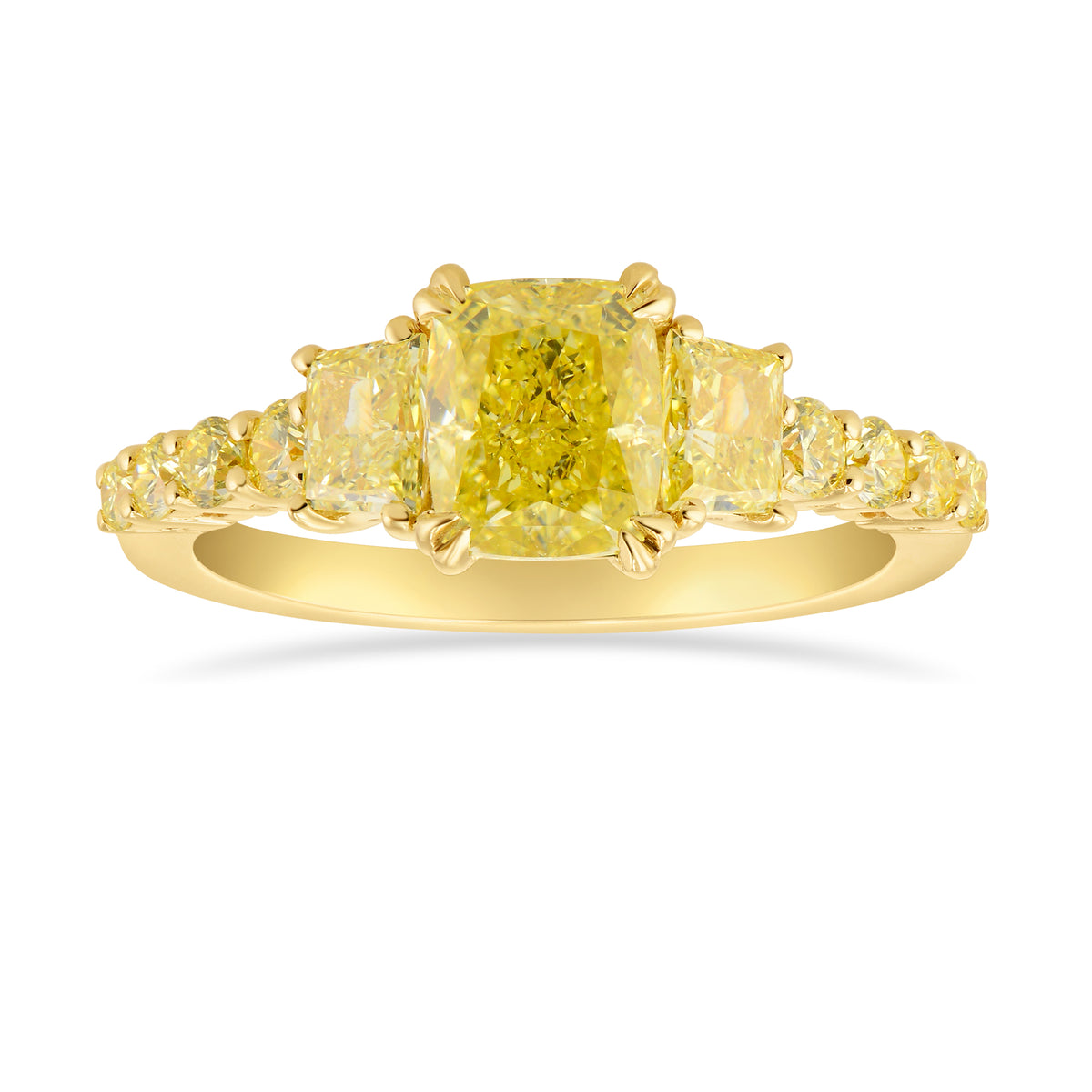 Fancy Yellow Cushion and Trapezoid Side Stone Ring