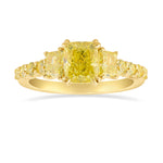 Fancy Yellow Cushion and Trapezoid Side Stone Ring