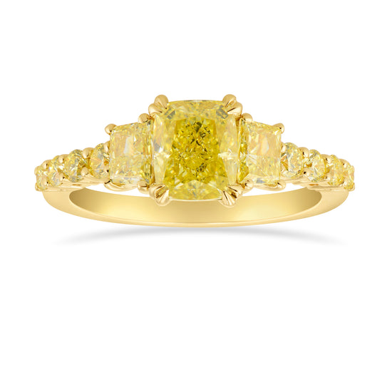 Fancy Yellow Cushion and Trapezoid Side Stone Ring