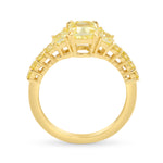 Fancy Yellow Cushion and Trapezoid Side Stone Ring