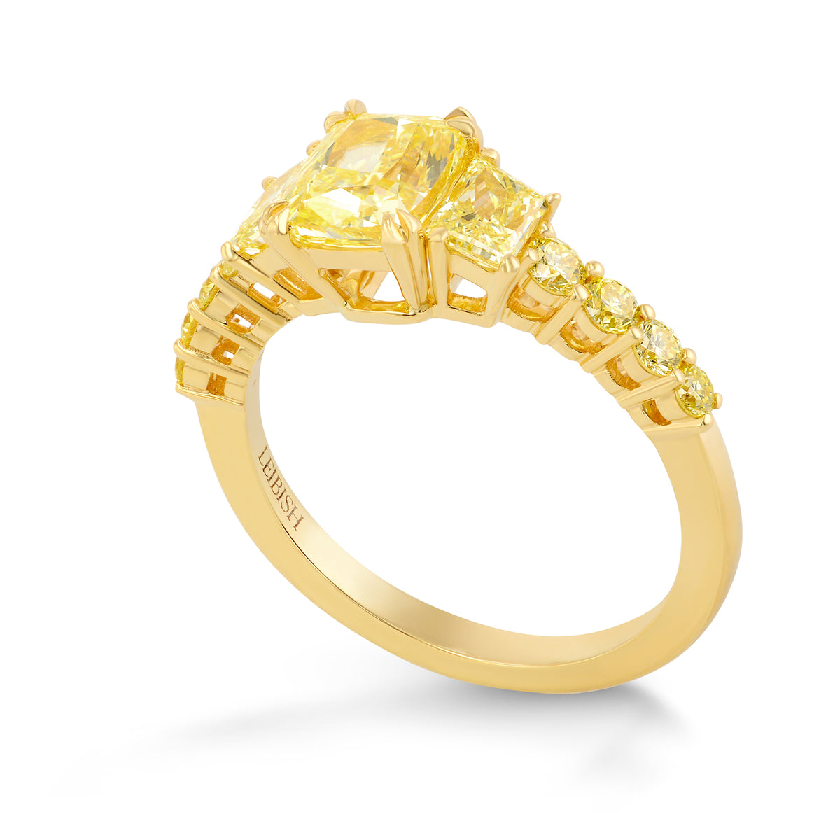 Fancy Yellow Cushion and Trapezoid Side Stone Ring