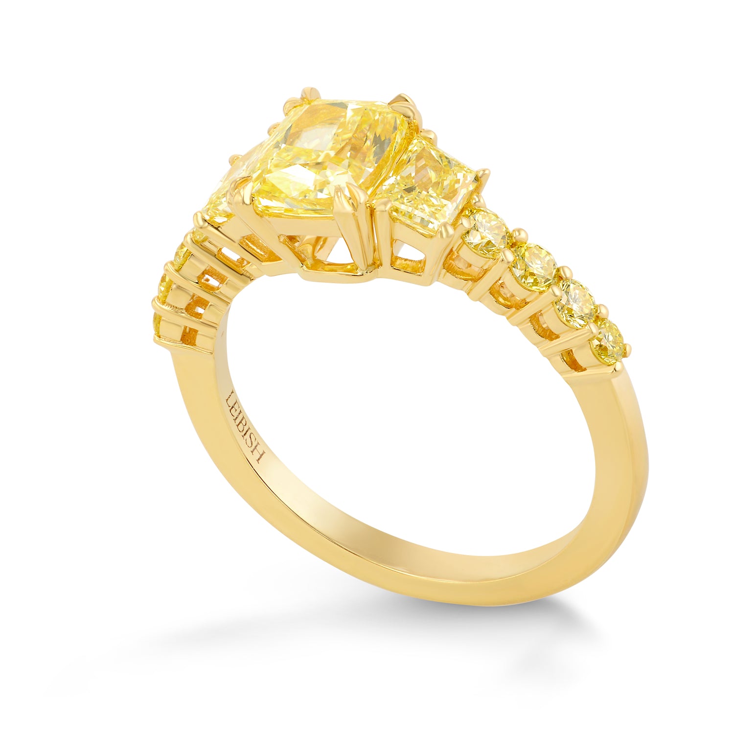 Fancy Yellow Cushion and Trapezoid Side Stone Ring