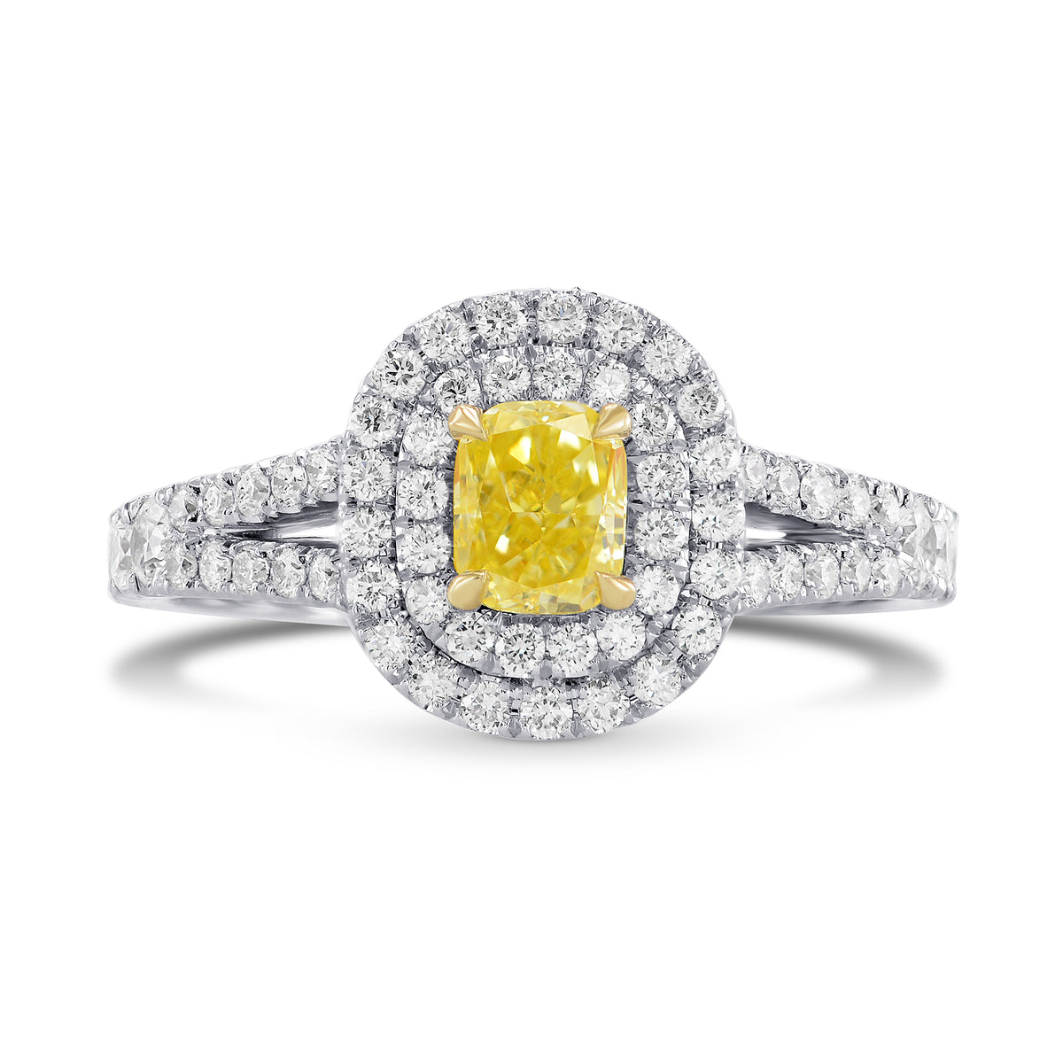 Fancy Intense Yellow Cushion Diamond Double Halo Ring