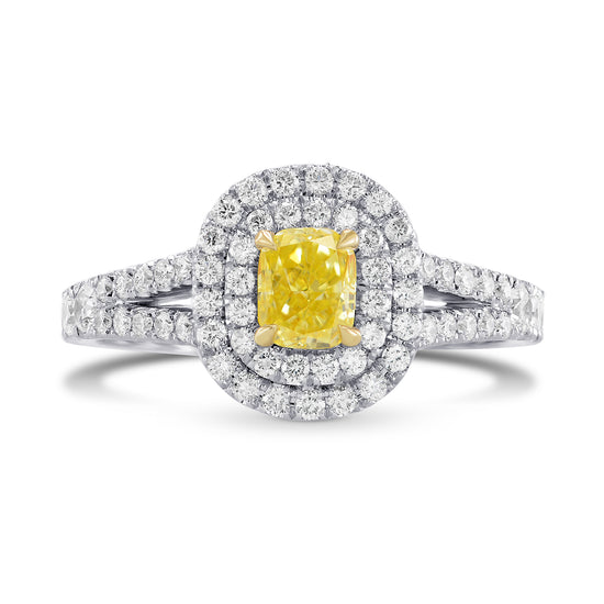 Fancy Intense Yellow Cushion Diamond Double Halo Ring