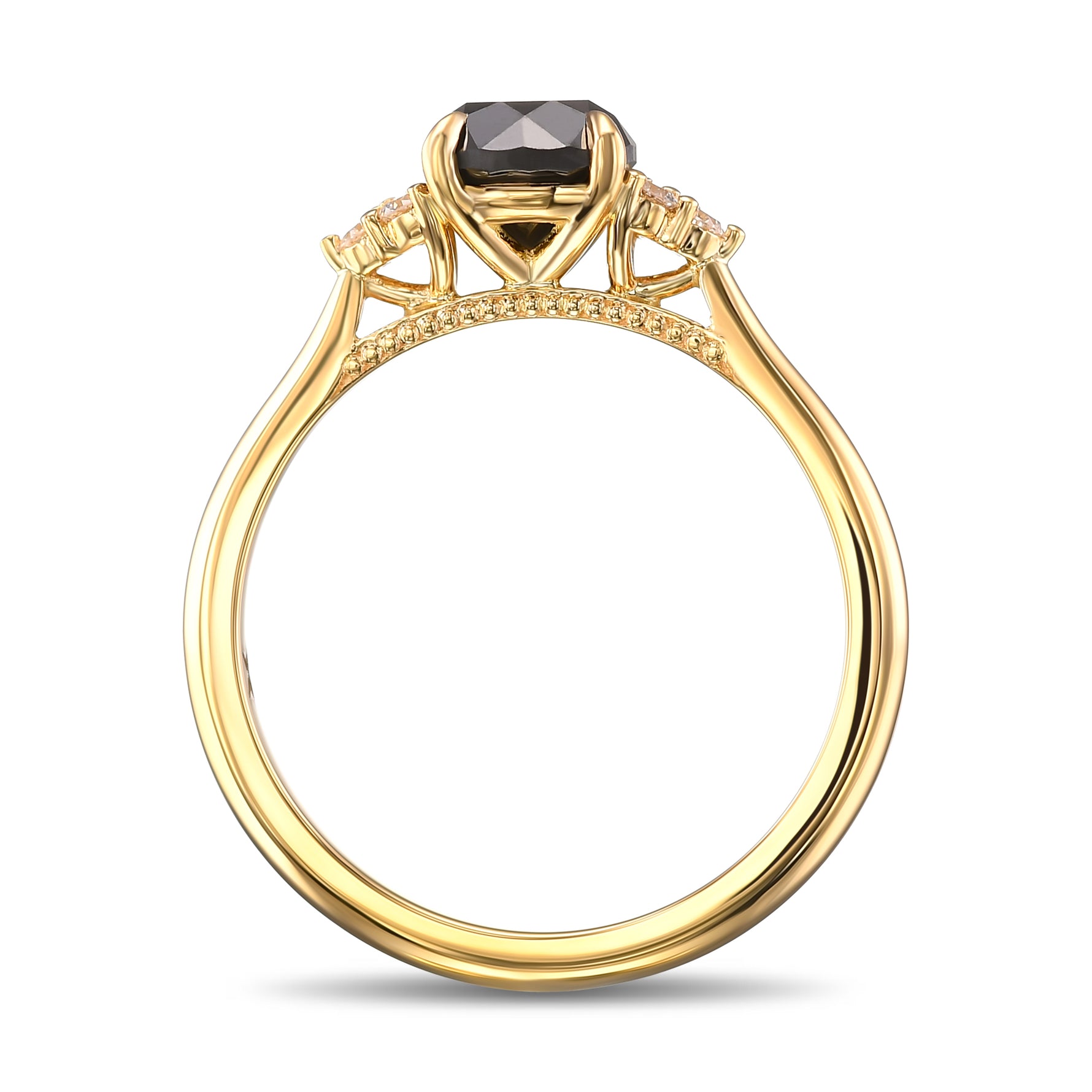 Fancy Black Round Diamond Side-stone Ring - 2